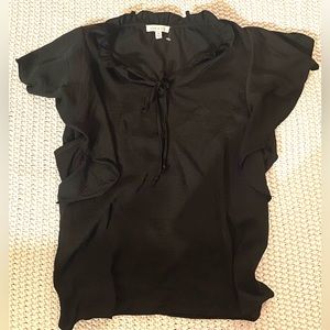 Black knot tie neck flutter sleeve top